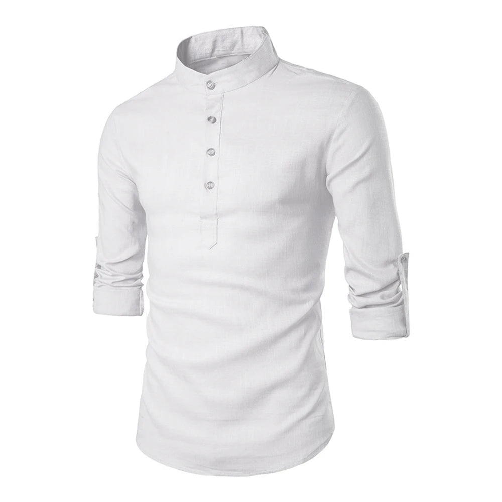 KB New Men's Casual Blouse Cotton Linen Shirt Loose Tops Long Sleeve