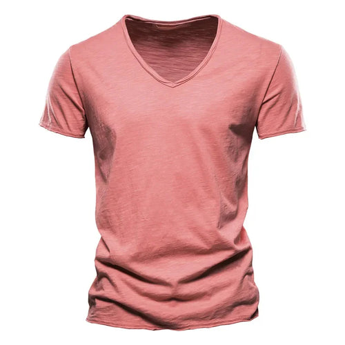 Brand Quality 100% Cotton Men T-shirt V-neck Fashion Design Slim Fit
