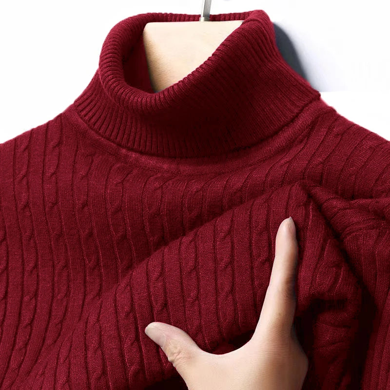 Autumn Men's Ribbed Turtleneck Sweater Warm Fitted Knitted Pullover