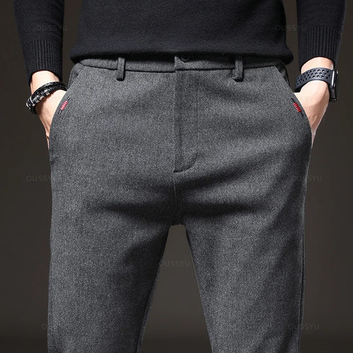 Spring Men's Casual Pants Business Fashion Elastic Waist Slim Fit