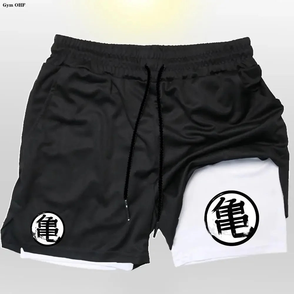 Goku Anime Running Shorts Men Fitness Gym Training 2 in 1 Sports