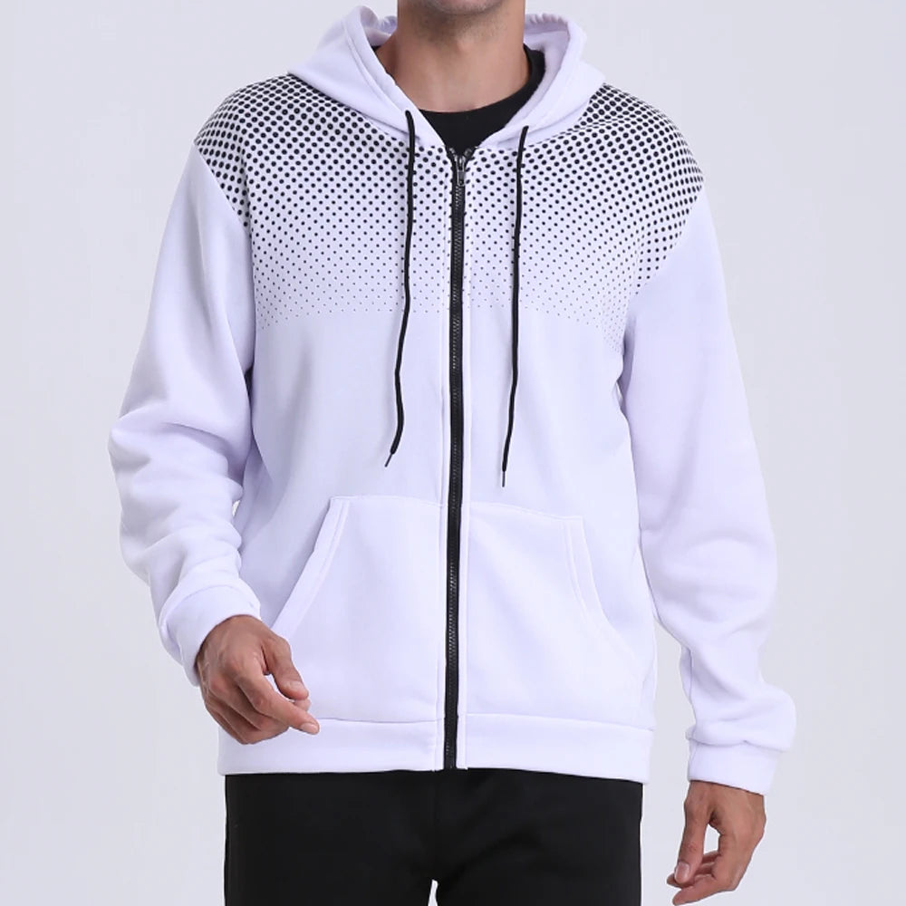Men's Zip Up Hoodie Pocket Polka Pot Print Hooded Sweatshirt Sport