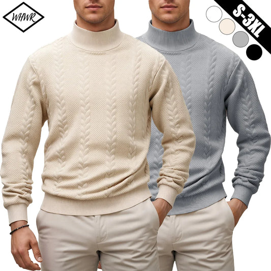 Autumn Winter Thick Knitted Sweater Men Pullovers Solid Color Mock