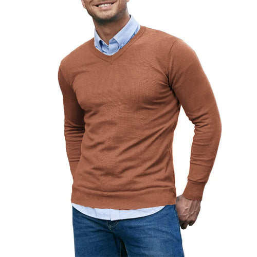 Men's V Neck Sweater Knitted Pullover Casual Soft Lightweight Long