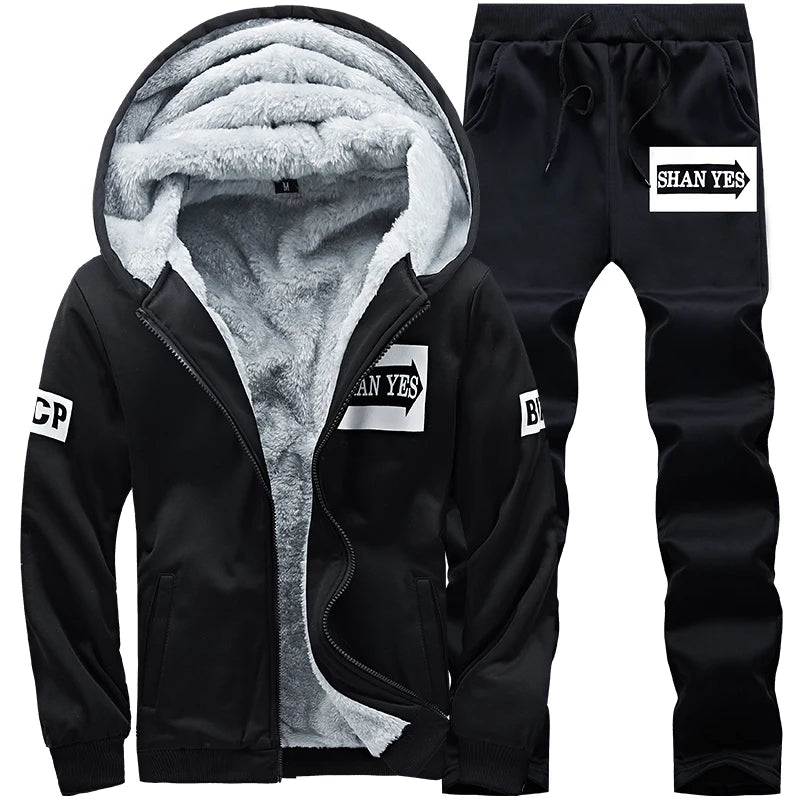 Wolf Czuadlte2024New Winter Men's Sports Set Casual Pants Hooded
