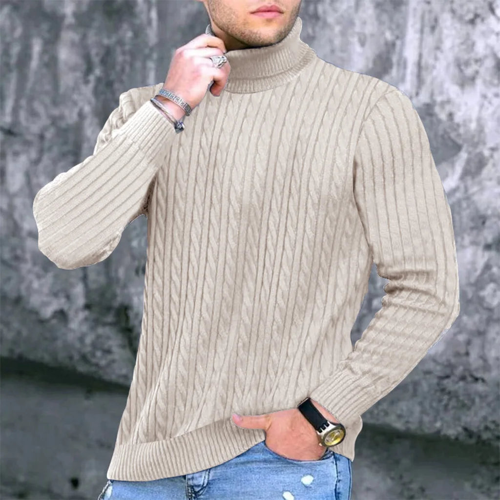 Autumn Winter New Men's Knit Sweater High Neck Warmth Fashion Solid
