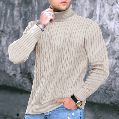 Autumn Winter New Men's Knit Sweater High Neck Warmth Fashion Solid