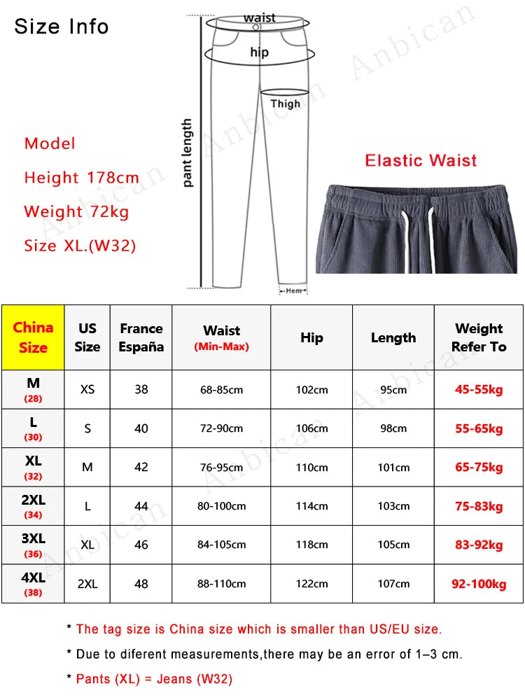 Winter Thick Warm Corduroy Sweatpants Men Fleece Liner Drawstring