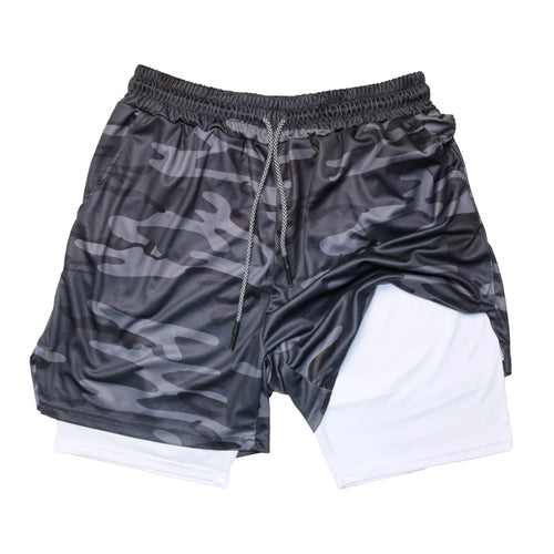 Men's Double Layer Fitness Shorts Men Fitness Gym Training 2 in 1