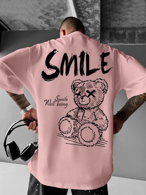 Trendy summer new men's personalized teddy bear print micro elastic