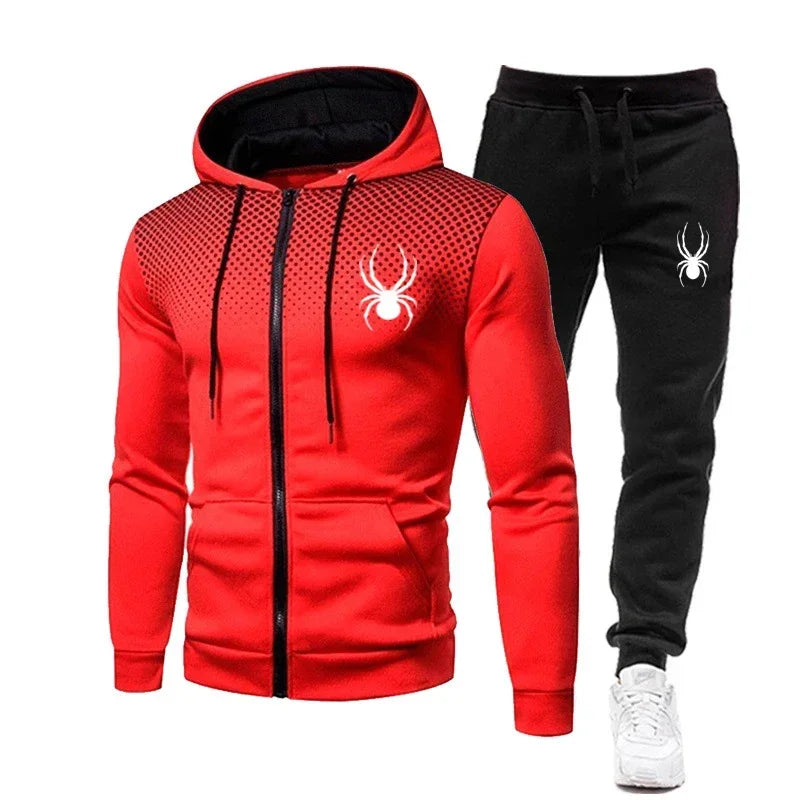 2025 Spring Winter spider print zipper long-sleeved hoodie + stretch