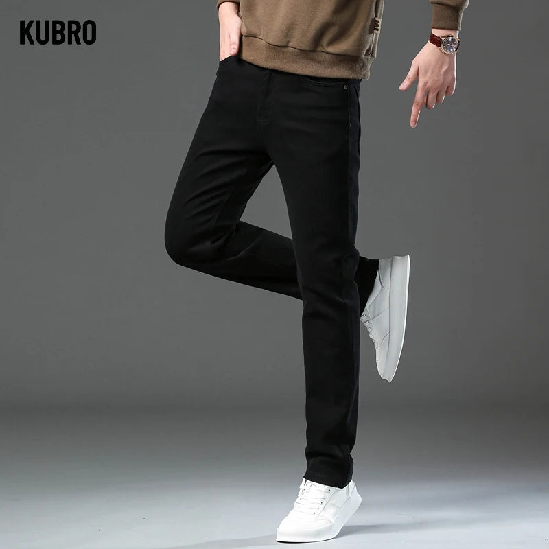 Fashion Loose Straight Business Casual Stretch Denim Pants Male Brand