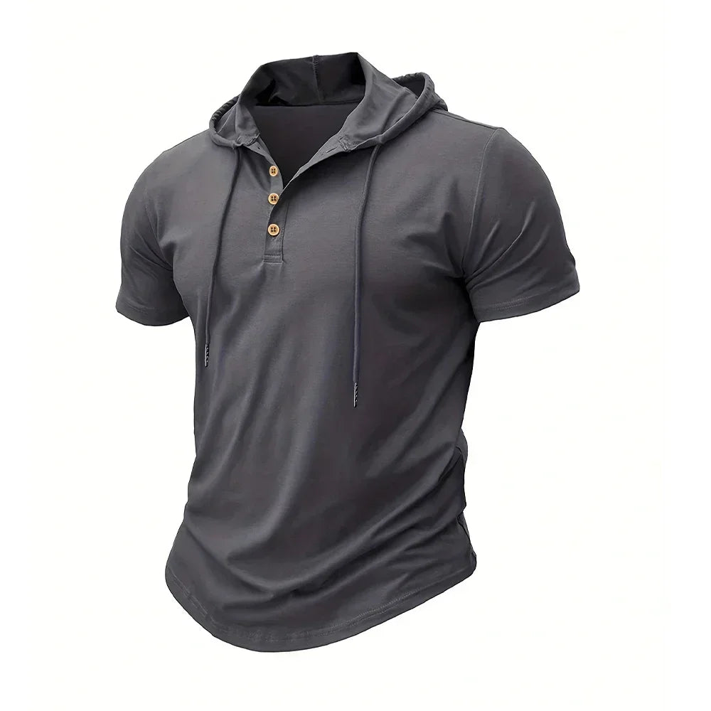 Men T Shirts  Summer Slim Fitness Hooded Short-Sleeved Bodybuilding