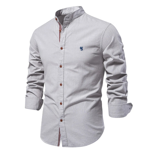 AIOPESON 100% Cotton Social Shirt Men Solid Color Long Sleeve High