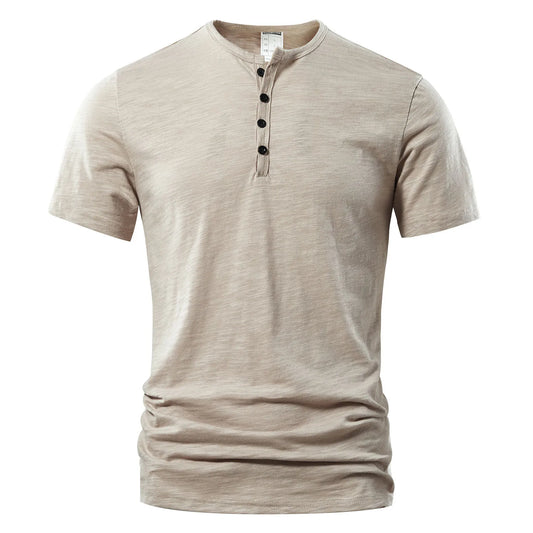 T Shirt Men Casual High Quality Summer Short Sleeve Henry neck Mens T