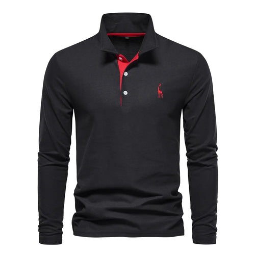 AIOPESON Deer Embroidery Men's Polo Shirts Solid Color Long Sleeve