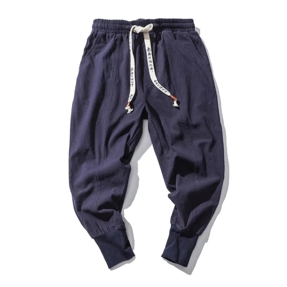 Cotton Linen Harem Pants Men Streetwear Joggers New Baggy Drop-crotch