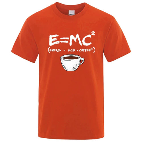 Summer Men's T-shirt 100% Cotton Casual Funny Energy=Milk+Coffee Print