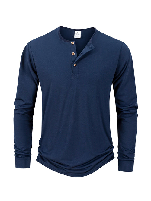 Men's T Shirt Autumn Button Long Sleeve Henley Neck T-Shirt Solid