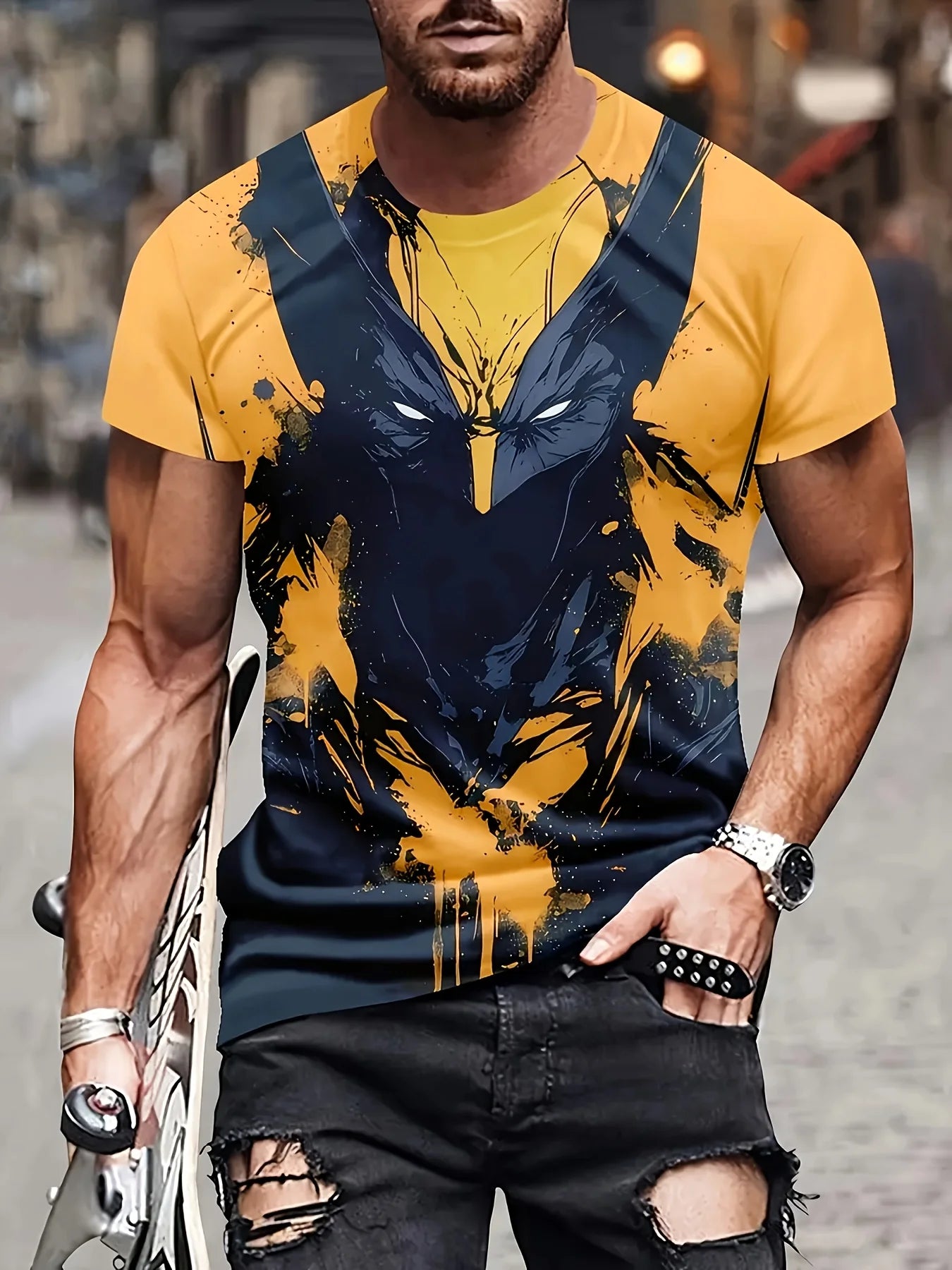 Marvel Wolverine Men's Graphic T-Shirt Summer Superhero Fan Costume
