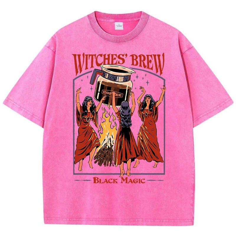 Witches Brew Coffee Black Magic Washed Retro Snow Mens T Shirt Summer