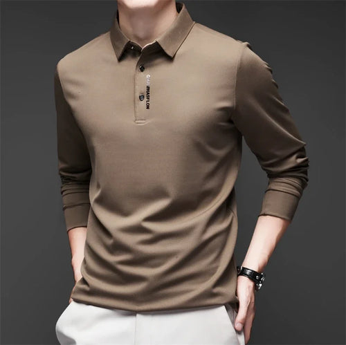New Men's Business Casual Long Sleeved Shirt with Badge Solid Color