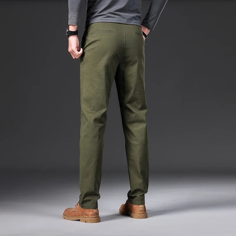 97% Cotton Men's Casual Pants Autumn Fashion Comfortable Elastic Slim