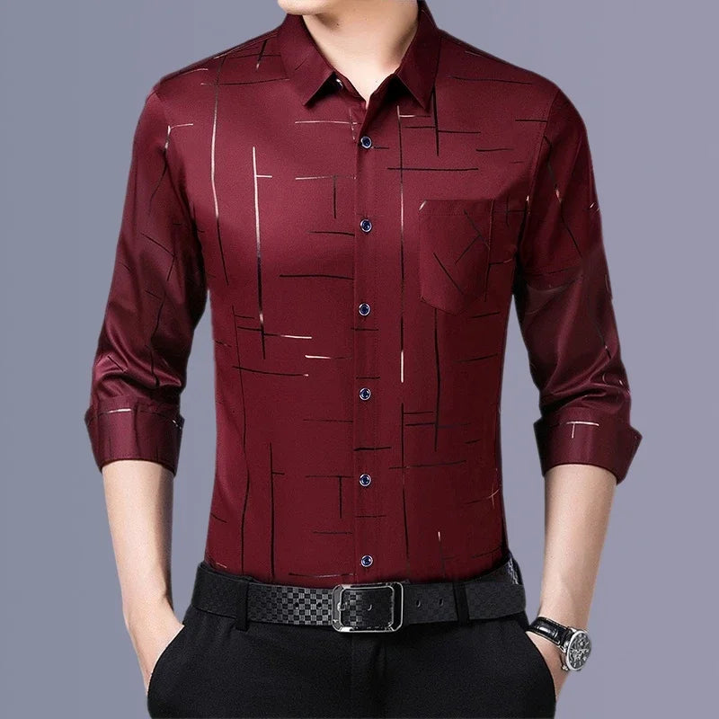 Men's Casual and Fashionable Long Sleeved Printed Shirt, Non Ironing