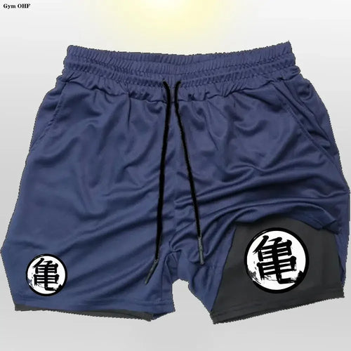 Goku Anime Running Shorts Men Fitness Gym Training 2 in 1 Sports