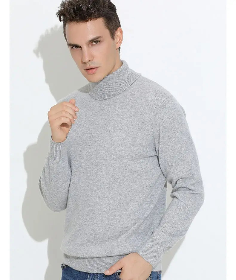 Turtleneck Men Pullover Cashmere Cotton Blend Knitted Sweater 2025