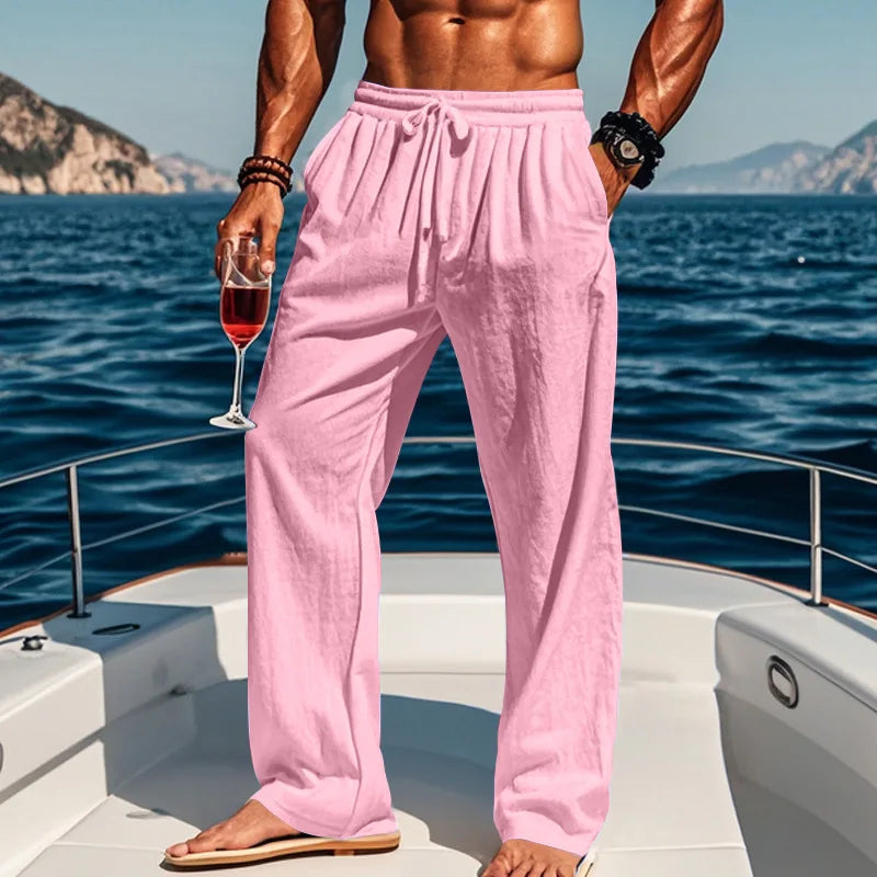 Men's 16-Color Breathable Linen Yoga Pants Loose Casual Sportswear for