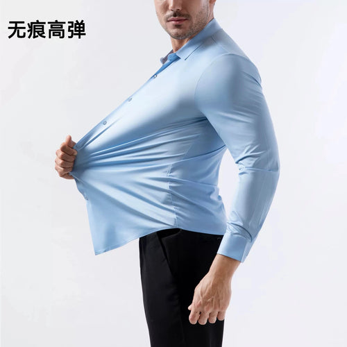 100 KG Non-Iron Four-way stretch Men's Long Sleeve Shirt Silky Foreign