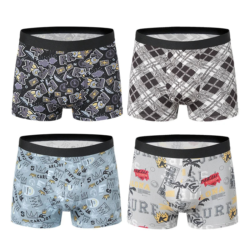 4 Pieces European and American Size MEN'S FASHION Printed Boxer