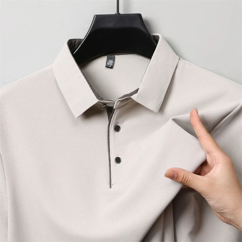 New Men's Business Casual  Long Sleeve Solid Color Polo Shirt