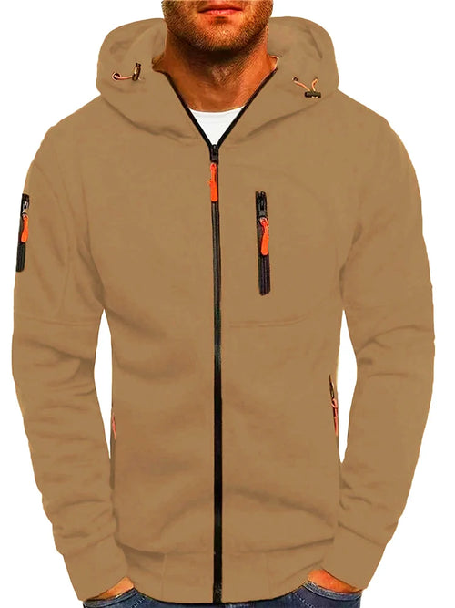 Solid color men's hooded jacket Casual long-sleeved hoodie Zipper Gym