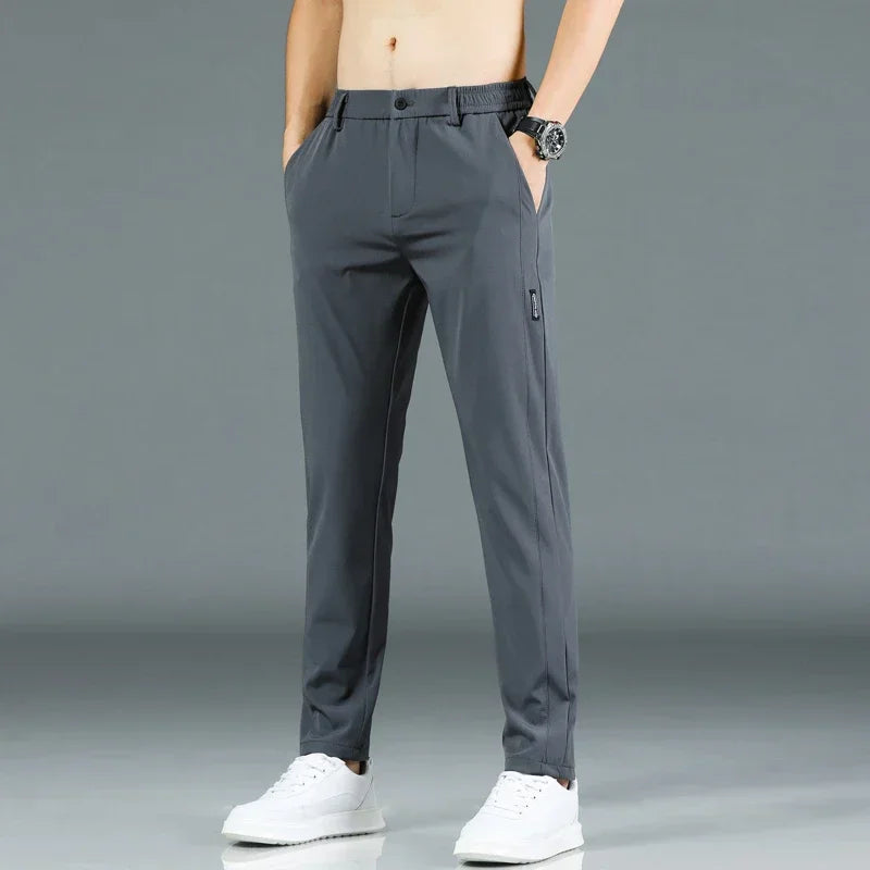 2024 Summer New Thin Ice Silk Stretch Men's Pants Casual Elastic Waist