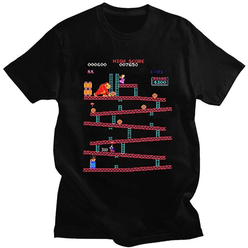 Funny Donkey Kong T Shirt Men Arcade Game Collage T-shirt Vintage
