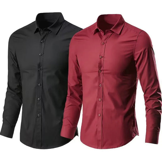 Men's Elastic Spring And Autumn New long Sleeve Shirt Anti-wrinkle