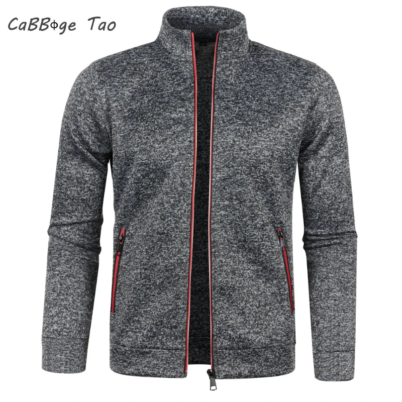 Autumn and Winter Men's New Long Zipper Color Block Sweater Sleeves
