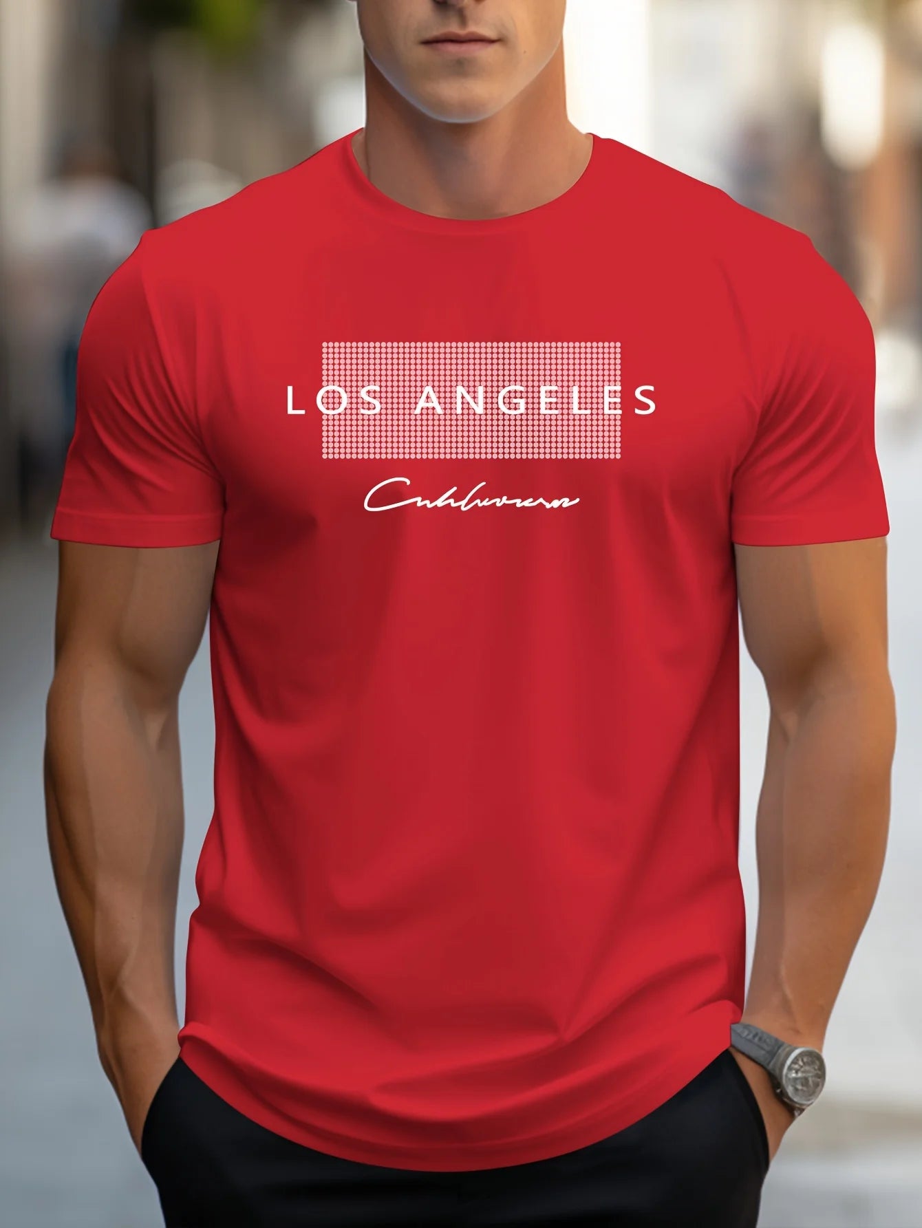 Men's 100% cotton summer loose fit large Los Angeles Graphic printed