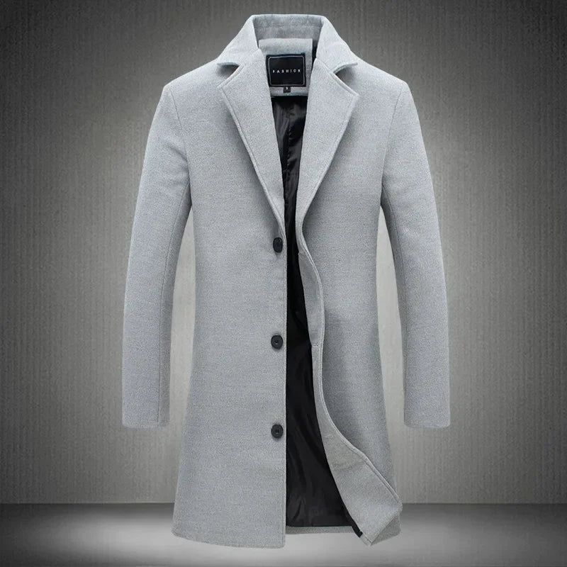 2025 Autumn Winter New Wool Men Long Cotton Coat Blend Pure Color