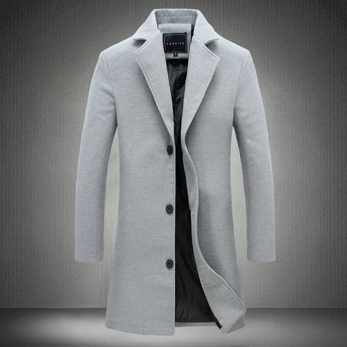 2025 Autumn Winter New Wool Men Long Cotton Coat Blend Pure Color