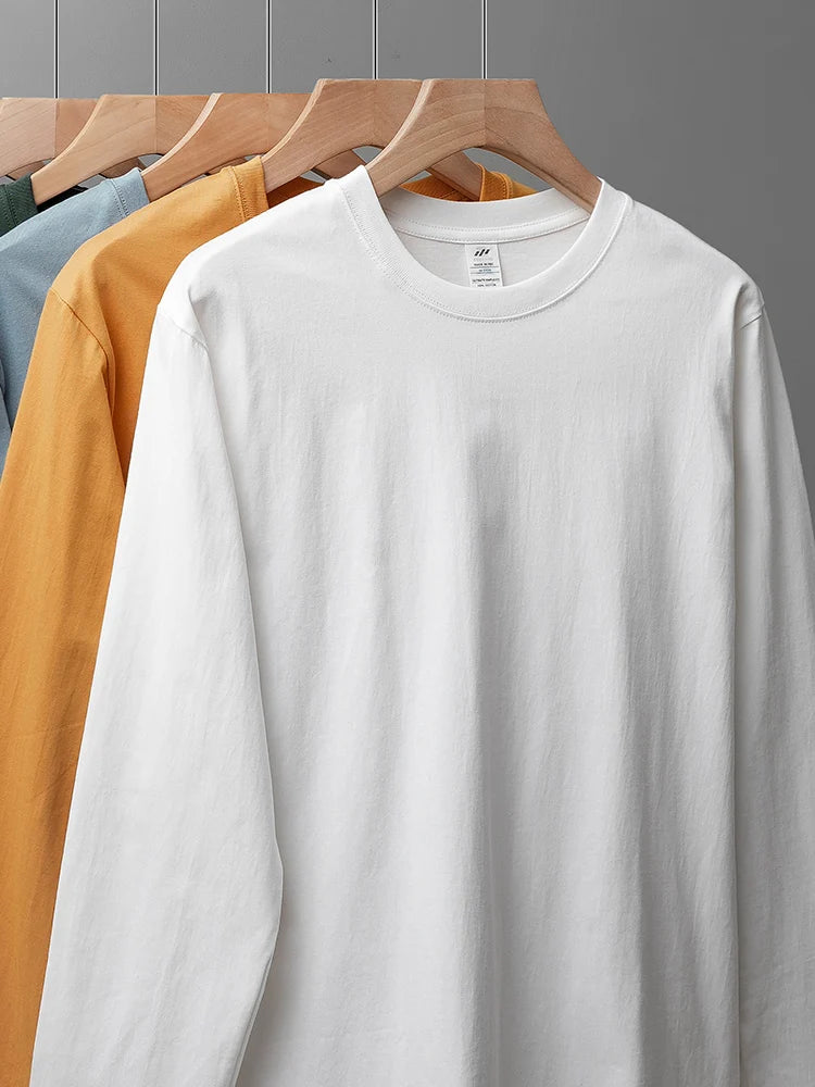 DUKEEN Men's 260G Long Sleeve T Shirts 2025 Spring Pure Cotton Solid