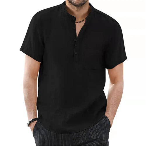 Men's Short Sleeve T-shirt Cotton and Linen Casual Men T-shirts Solid