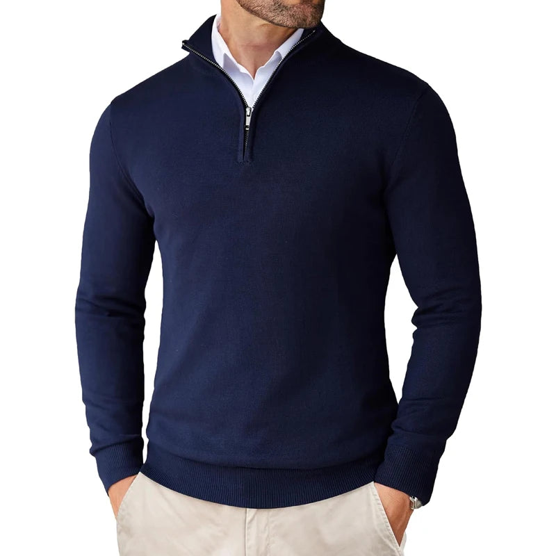 Men's Quarter Zip Up Sweaters Slim Fit Lightweight Mock Neck Pullover