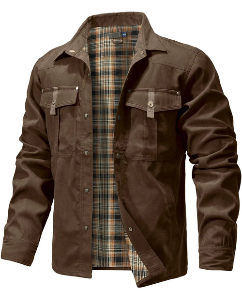 Men's Jackets Spring Flannel Lined Shirt Coat Shacket Casual Snap