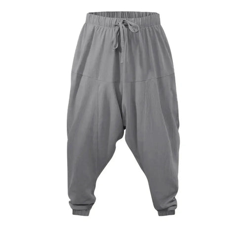 Harem Pants for Men Cotton Linen Drop Crotch Cozy Streetwear Loose Fit