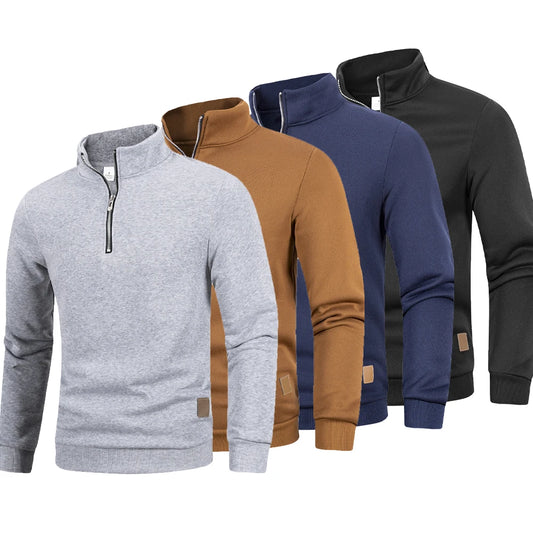 Autumn Men's Zipper Pullover Turtlenecks Warm Sweaters Solid Color