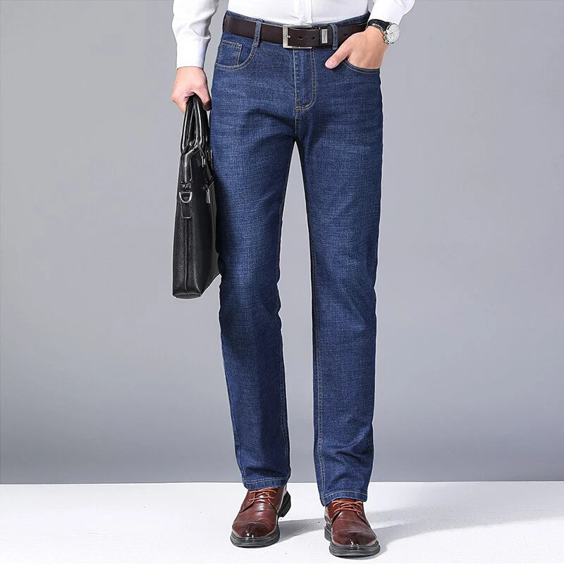 Men's Soft Straight Denim Pants 2025 Autumn Classic Business Black
