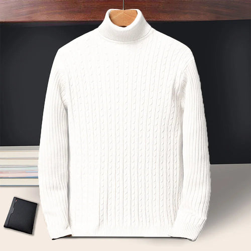 New Men's Turtleneck Sweaters Autumn Knitted Striped Streetwear Warm